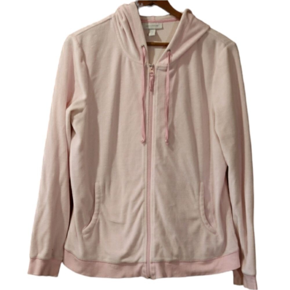 Lord & Taylor Light Pink Velour Track Jacket Medium Soft Vintage Oversized Spo